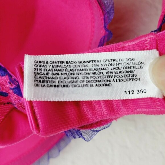 DKNY Push Up Bra Pink With Purple Ruffled Mesh Lace 36B NWT Padded Underwire - Picture 11 of 11